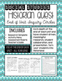 "Historian Quest" Social Studies Inquiry Circles by Simply Structured