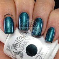 Gelish Race You to the Bottom "This is a gorgeous shimmery polish.  I call a dark teal, but it really takes on different colors depending on the lighting. " <3 (labeled 101)