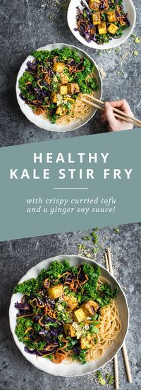 A healthy kale and carrot stir fry with crispy curried tofu!