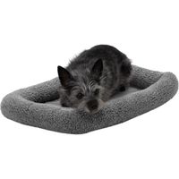 COMFORT AS PRIORITY: Soft bolstered edges cushion pets from hard surfaces, and provide support for back, hips, and joints for a more comfortable lounging experience

SLEEP SURFACE: The bolstered edges and quilted base panel are lined with cuddly soft sherpa fleece that is cozy and insulating; the fabric is gentle on noses and paws for enhanced snuggling comfort

FOR CRATES & KENNELS: An ideal choice for crates, carriers, and kennels, and can also be used as a standalone bed; designed with a coated canvas bottom that's easy to clean and helps protect against dirt

PRODUCT DETAILS: Gray; Extra Small - 22" x 13" x 2.25" (19.25" x 11" Interior Base)

AVAILABLE VARIANTS: The dog bed comes in Cream and Gray; it's also available in Extra Small, Small, Medium, Large, Extra Large, and Jumbo