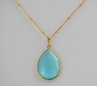 Large Natural Faceted Aqua Blue Topaz Quartz Vermeil Gold bezel set  necklace - Large Gemstone necklace - December Birthstone