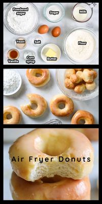 These Glazed Air Fryer Donuts (from scratch) are the perfect thing for your sweet tooth. Moist, fluffy, and light, they will melt in your mouth.