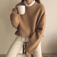 Casual Round Neck Long Sleeve Plain Sweater – MOSSWISH