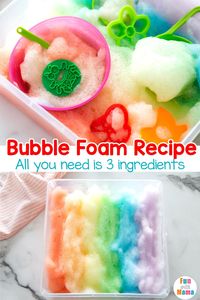 Get ready to fall in love with the ease of this Rainbow Bubble Foam recipe. It only takes three simple ingredients to make it!