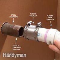 Remove a leaky chrome kitchen waste line and replace it with a plastic PVC waste line and trap.