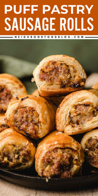 Learn how to make Sausage Rolls for a fun party snack! This Puff Pastry Sausage Rolls recipe features Apple, fennel, and sage spiced pork rolled in flaky puff pastry. Make this delicious and best game day recipe, and this could be also your easy appetizer recipe for a crowd!