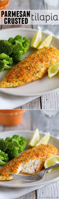 This Parmesan Crusted Tilapia is a simple fish recipe that is done in 20 minutes and will even impress non-fish lovers!