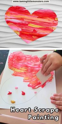 Easy Valentine's Heart Scrape Painting Craft for preschoolers and kindergarteners. A fun arts and crafts activity for kids to try this Valentine's day. #valentine #artsandcrafts #preschool #kindergarten