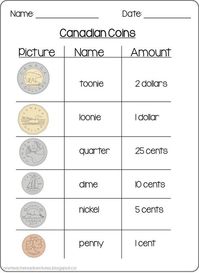 FREE Canadian Coins Counting Money Sheets