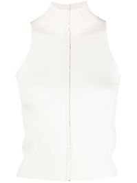 white cashmere raw-cut edge fine knit mock neck sleeveless