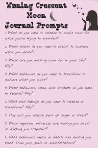 The Waning Crescent Moon isn’t as popular as the New Moon, or the Full Moon, but it’s still an important part of the moon cycle. Here’s a list of journal prompts for the Waning Crescent Moon. Enjoy! 🫶🏾 #moonphase #waningcrescentmoon #moonmagic #journalprompts #waningmoon #waningcrescentmoonjournalprompts #waningcrescentmoonjournalprompt #journaling #witchcraft #moon #mooncycle #moonphasespirituality #moonphasessymblism #newmoon #fullmoon #waxingmoon #fullmoonritual #moonritual #waningmoonritual