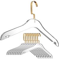 Elevate your closet organization and add a touch of luxury with Acrylic Clothes Hangers featuring Gold Colored Hooks. These hangers seamlessly blend modern aesthetics with opulent accents, enhancing the overall elegance of your wardrobe while keeping your clothing impeccably organized. Crafted from high-quality clear acrylic, these hangers provide a transparent and durable backdrop that allows your clothing to take center stage while ensuring long-lasting use. The addition of sleek gold-colored