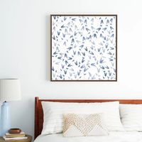 Fern leaves in a pattern. fern, leaf, white, blue, white-blue, blue-white, xmas. Framed Canvas