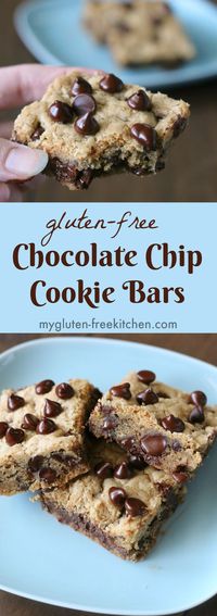 Gluten-free Chocolate Chip Cookie Bars recipe. Perfect lunchbox treat!