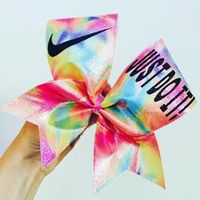 JUST DO IT RAINBOW METALLIC HOLOGRAPHIC SHERBERT SPANDEX CHEER BOW TIE DYE LOOK