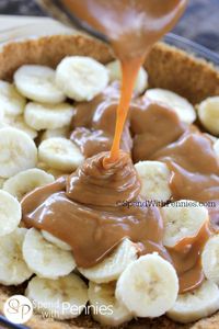 Banoffee Pie - a no-bake dessert with a graham cracker crust filled with sliced bananas, 1 can of dulce de leche 1 can, heavy cream, and vanilla.  Optional chocolate for decoration. 