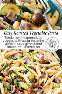 Tender, oven-caramelized veggies with pasta, tossed in garlic-infused olive oil and topped with Parmesan, for a simple, flavorful meal.
Savor our Roasted Vegetable Pasta – a perfect blend of hearty veggies and rich flavors, ready in minutes. Ideal for busy weeknights and a great vegetarian dish!

See errenskitchen.com for more easy, delicious recipes!