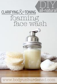 This DIY all-natural foaming facial cleanser includes ingredients that help clarify and tone the skin, as well as ingredients that are extra-gentle and help maintain skin’s natural balance. [natural beauty, skincare, and remedies]