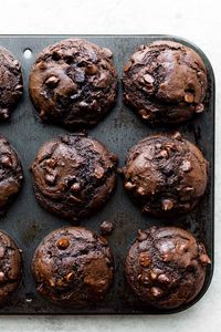 These easy double chocolate muffins have been our favorite for over a decade. They're rich, mega chocolate-y, and loaded with chocolate chips!