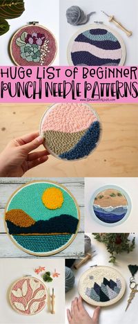 Punch needling is a fun and easy craft. Click through for tons of tips and beginners pointers plus a huge list of easy punch needle patterns.