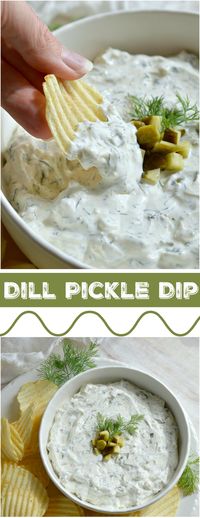 You NEED to try this Dill Pickle Dip recipe! Forget about french onion dip. This dip appetizer will be a new crowd favorite! This cold creamy dip is full of fresh dill and tangy pickles. Look Out! You may eat the entire bowlful!