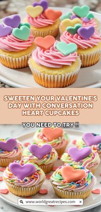 Impress your loved ones with these adorable heart-shaped Conversation Heart Cupcakes! Perfect for Valentine's Day, these cupcakes feature a rich vanilla flavor and are beautifully decorated with personalized messages. The recipe is simple enough for bakers of all skill levels, making it a fun activity to do with family or friends. Treat yourself and your loved ones to these charming and delicious cupcakes that are sure to be the highlight of any celebration. Enjoy a sweet moment of love!