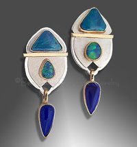 Quantum Quattro™ Boulder Opal Lapis Lazuli Textured and Mirror Polish Layered Sterling Silver 18K Gold