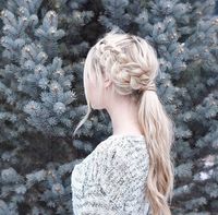 Dutch braid into a low ponytail