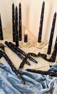 Set of 2 Hand Painted Taper Candles Dark Blue With Gold Moon - Etsy UK