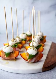 This tasty peach appetizer takes a new spin on caprese salad with a variety of flavors and textures -- and puts it all on a stick.