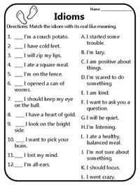 Idioms Worksheet Meaning of Idioms Idioms Practice What Idioms Mean Idiom #2