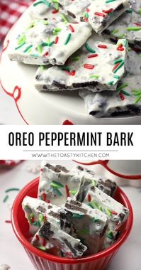 Oreo Peppermint Bark Recipe - Easy No-Bake Holiday Candy - by The Toasty Kitchen #candy #oreobark #oreos #peppermintbark #peppermint #nobake #candyrecipe #holiday #christmas #winter #homemade