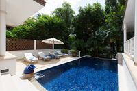 10-metre blue-tiled pool sheltered on three sides