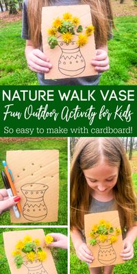 Nature Walk Cardboard Vase Activity that is so fun and easy to make with your kids. If you have cardboard on hand, this diy is free to make. #passion4savings #diy #activity #cardboard #nature #hike #naturewalk #fun #summer #spring #flowers #dandelions