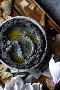 This black sesame tahini and black sesame hummus recipes are a cool take on classic recipes. The perfect appetizer for a dinner party.