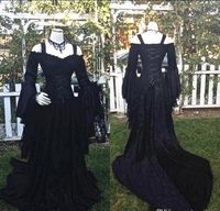 Gothic Style Sleeping Beauty Black Wedding Dresses Off Shoulder Long Puffy Sleeves Lace Corset Bodice Wedding Bridal Gowns sold by BD Wedding Dress on Storenvy