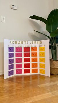 How I created my own version of Jeopardy for my bachelorette party! I custom made this using a poster board, stickers and some envelopes and it was super easy. Read my blog post for more details. Austen Tosone.