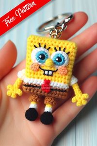 This delightful amigurumi rendition captures the vibrant and whimsical nature of the beloved character SpongeBob SquarePants, meticulously crafted into a keychain.