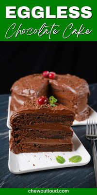 This Eggless Chocolate Cake is the perfect easy, one-bowl recipe that’s wonderfully tender, super moist, and packed with chocolate flavor. It’s the perfect easy graduation, birthday, holiday, and any day cake. This recipe uses simple, easy-to-find ingredients, most of which you probably already have in your pantry.