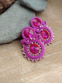 Purple and pink small soutache earrings, Brillant Christams women gift, Anniversary gift, Birthday gifts - Etsy Polska