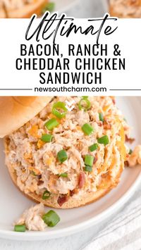 Indulge in these crowd-pleasing Bacon, Ranch, and Cheddar Chicken Sandwiches. A blend of cream cheese, cheddar, ranch seasoning, and bacon, all piled high on a tasty bun. Perfect for a weeknight dinner or party. Change it up with a wrap, lettuce leaf, or even stuff it in potatoes. With leftovers lasting up to 3 days, it's the gift that keeps on giving.