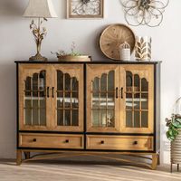 This cabinet showcases the perfect blend of fashion and classic, stealing one's heart at first sight. The exquisite golden iron feet support a sturdy overall structure, exuding a noble atmosphere. The two large drawers provide ample storage space, whether it's precious keepsakes or daily necessities, they can all be properly arranged. The four glass-fronted cabinet doors add a touch of unique charm, offering an unobstructed view of the delicate furnishings inside through the transparent glass. T