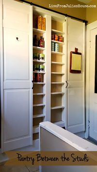 Pantry between the studs - Are you short on kitchen storage? This DIY Pantry Between the Studs adds TONS of useful storage and it's not hard to make.