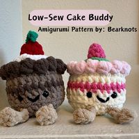 *NOT A PHYSICAL PLUSHIE, THIS IS A DIGITAL DOWNLOAD TO MAKE YOUR OWN** Beginner to Intermediate Amigurumi pattern for Low-Sew Cake buddy designed by Bearknots. This pattern can be made with any yarn, but chunky yarn is recomended. This pattern is considered No-Sew if you choose not to add toppings as these are the only things being sewn on.  Finished plush is approximately 5 inches tall and 4 inches wide. Feel free to message me if you have any questions. To access files, open Etsy in a browser