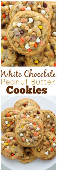 White Chocolate Reese's Pieces Peanut Butter Chip Cookies - so thick and chewy!