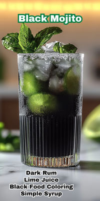 Give your classic mojito a dark and mysterious twist with the Black Mojito! 🖤🍃 This bold cocktail features fresh mint, zesty lime, and a splash of black rum, perfect for those who love a little drama in their drinks. 🍸✨ Ideal for Halloween parties or when you want to switch things up with a cool, refreshing vibe. 🕸️🌑