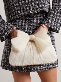 LOEFFLER RANDALL Rayne bow-embellished plissé-organza clutch | NET-A-PORTER