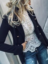 PLAIN DOUBLE-BREASTED LONG SLEEVE CASUAL BLAZER #Blazer #Leatrend