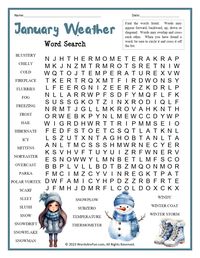 Escape the winter chill with this January Weather-themed word search! Engage your mind while cozying up indoors, searching for frosty terms and warming up to the joy of a brain-teasing challenge. This word search is a great activity when the kids need a quick break from school. The puzzle will help them learn without even realizing it’s happening! Use this sheet as part of your teaching curriculum, a treat for early finishers or just for fun.