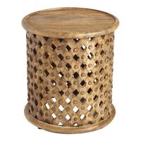 Round Aged Driftwood Carved Wood Lattice Side Table by World Market